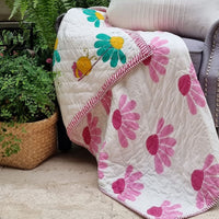 Thumbnail for GOTS Certified Organic Cotton Reversible Baby Quilt (100x120cm) - Bumblebee (Pink)