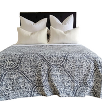 Thumbnail for Boho Blue Kantha Bedspread Coverlet - Blue