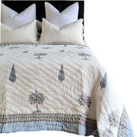 Thumbnail for Kolka Palm & Pine Reversible Quilt 100% Cotton Blue - King Size