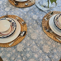 Thumbnail for Rectangle Tablecloth Table Cover Flower Pattern Dining Table Cloth - Hamptons Blue