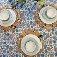 Thumbnail for Kolka Kumudani Hand Block-Printed Tablecloth - Pink