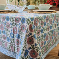 Thumbnail for Kolka Kumudani Hand Block-Printed Tablecloth - Pink