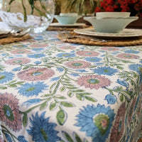 Thumbnail for Kolka Kumudani Hand Block-Printed Tablecloth - Pink