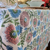 Thumbnail for Kolka Kumudani Hand Block-Printed Tablecloth - Pink