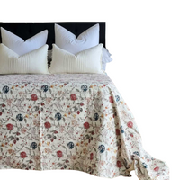 Thumbnail for Berries Kantha Bedspread Coverlet - White (King - 228 cm x 274 cm)