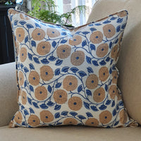 Thumbnail for Kolka Boho Floral Soft Cotton Voile Decorative Cushion Hand Block-Printed - Blue