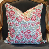 Thumbnail for Kolka Peonies Soft Cotton Voile Decorative Hand Block-Printed Cushion - Ruby
