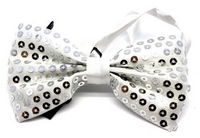 Thumbnail for GLITTER SEQUIN BOW TIE Costume Fancy Dress Dance Fancy Shiny Party Bowtie - Silver