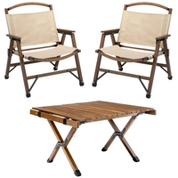 Thumbnail for Bamboo Foldable Camping Table + 2 Chairs Waterproof Wood Wooden Travel Set Kit