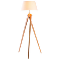 Thumbnail for Large Tripod Floor Lamp Linen Shade Modern Bamboo Wooden Retro Twist Light