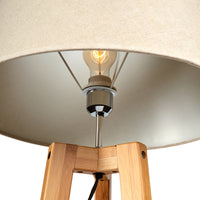 Thumbnail for 155cm Large Bamboo Wooden Tripod Floor Lamp w Beige Linen Light Shade