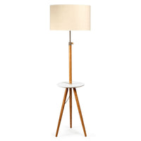 Thumbnail for 165cm Large Extendable Bamboo Tripod Floor Lamp Linen Shade Shelving