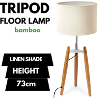 Thumbnail for 73cm Bamboo Tripod Table Lamp Light Modern Vintage w Beige Linen Shade