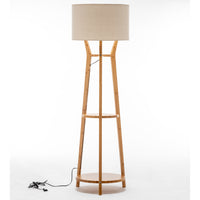 Thumbnail for 168cm Large Bamboo Wooden Tripod Floor Lamp Light Modern Linen Shade w Shelves