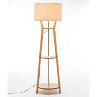 Thumbnail for 168cm Large Bamboo Wooden Tripod Floor Lamp Light Modern Linen Shade w Shelves