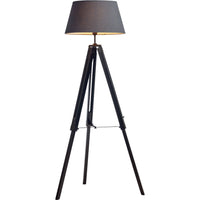 Thumbnail for LARGE TRIPOD FLOOR LAMP Linen Shade Modern Light Retro Wooden - Matte Black