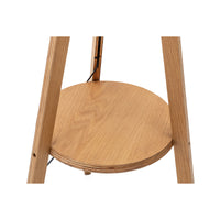 Thumbnail for Natural Wooden Tripod Floor Lamp w/ Round Wood Shelf + Off White Linen Shade