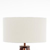 Thumbnail for Natural Wooden Tripod Floor Lamp w/ Round Shelf + Off White Linen Shade - Cherry