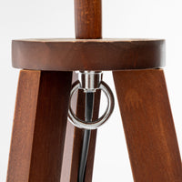 Thumbnail for Natural Wooden Tripod Floor Lamp w/ Round Shelf + Off White Linen Shade - Cherry
