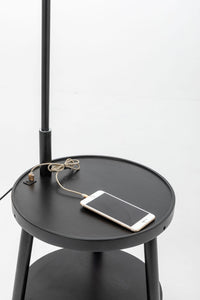 Thumbnail for Naples Tripod Floor Lamp Shelf Storage Drawer Bed Side Table Light w/ USB Charger