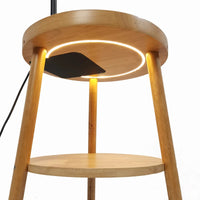 Thumbnail for Naples Tripod Floor Lamp Shelf Storage Drawer Bed Side Table Light w/ USB Charger