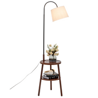 Thumbnail for Naples Tripod Floor Lamp Shelf Storage Drawer Bed Side Table Light w/ USB Charger