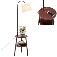 Thumbnail for Naples Tripod Floor Lamp Shelf Storage Drawer Bed Side Table Light w/ USB Charger