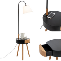 Thumbnail for Florence Tripod Lamp Shelf Storage Drawer Bed Side Table Light w/ USB Charger