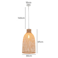 Thumbnail for Natural Woven Bamboo Cone Pendant Lamp Hanging Light Bell Shade Boho Tropical