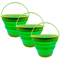 Thumbnail for 3x 7L Foldable Collapsible Silicone Bucket for Hiking/Camping/Fishing - Green