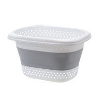 Thumbnail for 28L Foldable Laundry Washing Basket with Handle Collapsible - Grey/White