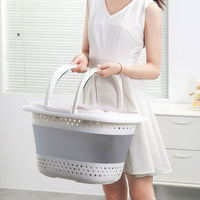 Thumbnail for 28L Foldable Laundry Washing Basket with Handle Collapsible - Grey/White