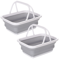 Thumbnail for 2x 9L Collapsible Laundry Folding Basket Wash Clothes w Handles Bin - Grey/White