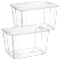 Thumbnail for 2x 37 Litre Modular Clear Foldable Storage Box with Lid Plastic Tub Collapsible