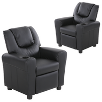 Thumbnail for Set of 2 Oliver Kids Recliner Chair Sofa Children Lounge Couch PU Armchair Black
