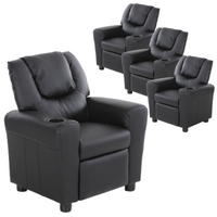 Thumbnail for Set of 4 Oliver Kids Recliner Chair Sofa Children Lounge Couch PU Armchair Black