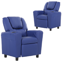 Thumbnail for Set of 2 Oliver Kids Recliner Chair Sofa Children Lounge Couch PU Armchair Blue