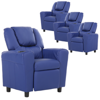 Thumbnail for Set of 4 Oliver Kids Recliner Chair Sofa Children Lounge Couch PU Armchair Blue