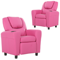 Thumbnail for Set of 2 Oliver Kids Recliner Chair Sofa Children Lounge Couch PU Armchair Pink