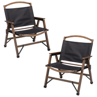 Thumbnail for 2x Bamboo Canvas Foldable Outdoor Camping Chair Wooden Travel Picnic Park - Black