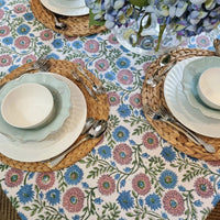 Thumbnail for Kolka Kumudani Hand Block-Printed Tablecloth - Pink