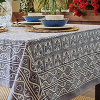 Thumbnail for Kolka Lotus Handle Block-Printed Simple Dining Table Tablecloth - Grey