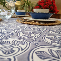 Thumbnail for Kolka Lotus Handle Block-Printed Simple Dining Table Tablecloth - Grey