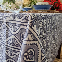 Thumbnail for Kolka Lotus Handle Block-Printed Simple Dining Table Tablecloth - Grey