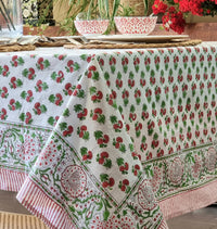 Thumbnail for Kolka Mistletoe Hand Block-Printed & Screen Printed Textiles Tablecloth - Red