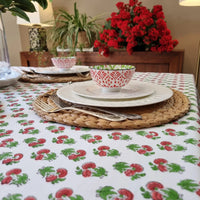Thumbnail for Kolka Mistletoe Hand Block-Printed & Screen Printed Textiles Tablecloth - Red