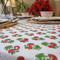 Thumbnail for Kolka Mistletoe Hand Block-Printed & Screen Printed Textiles Tablecloth - Red