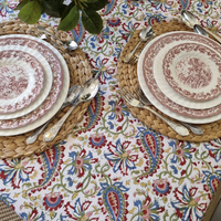 Thumbnail for Kolka Indian Paisley Hand Made Block-Printed Tablecloth - Ruby