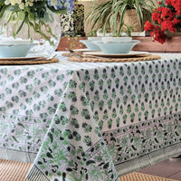 Thumbnail for Kolka Rosemary Hand Block-Printed Cotton Tablecloth - Green