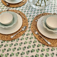 Thumbnail for Kolka Rosemary Hand Block-Printed Cotton Tablecloth - Green